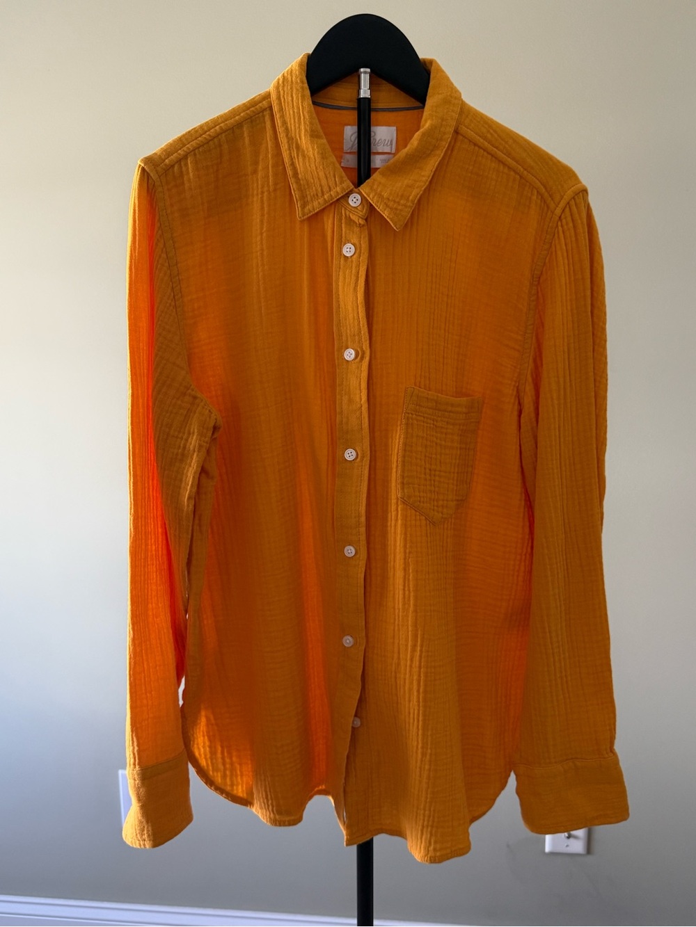 NWOT J.Crew Gauze Button-Down Shirt Mustard Golden Yellow SZ L (21.5" P2P) Sz 12